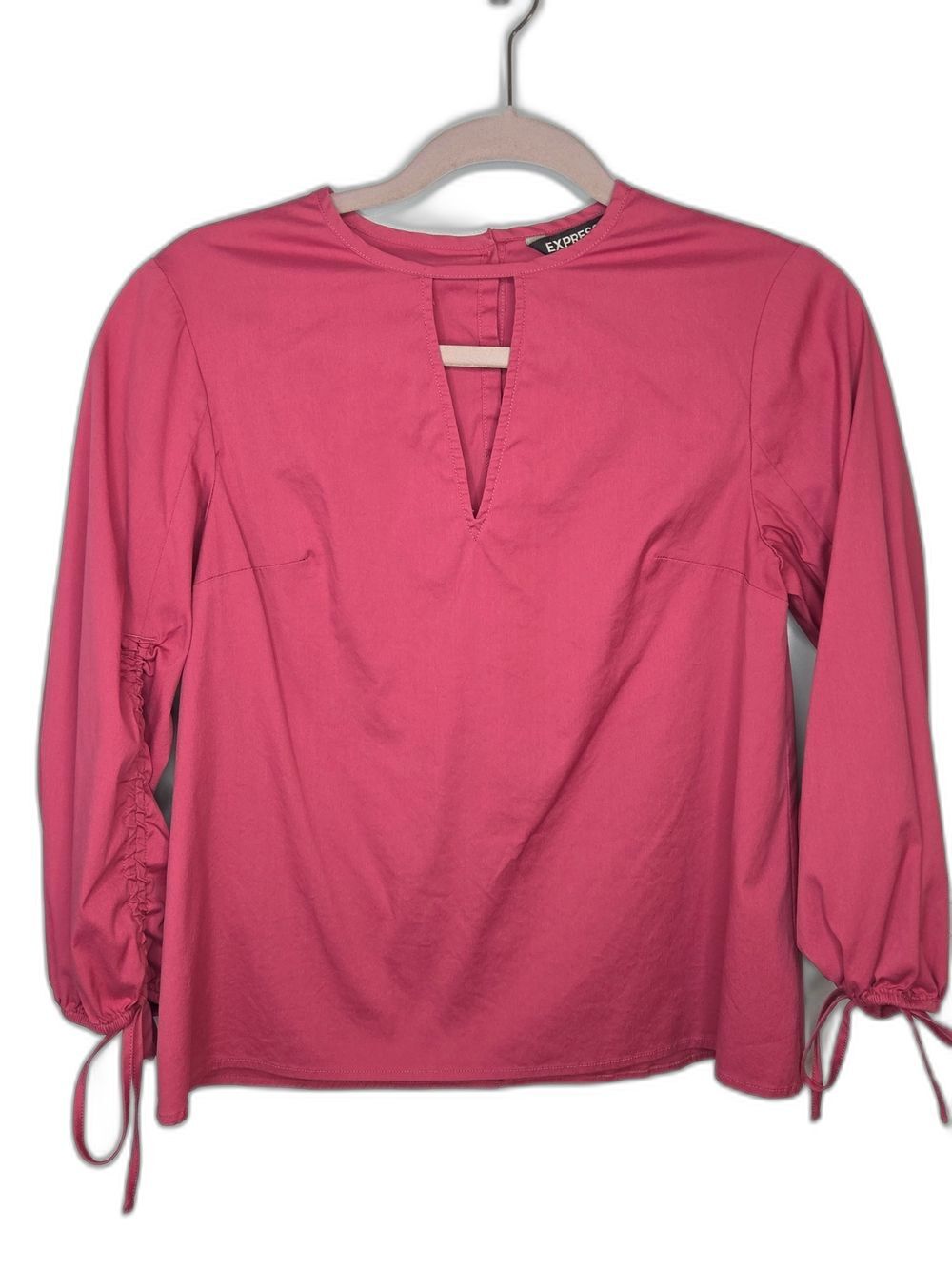 Express Women's Pink Long-Sleeve Keyhole Blouse